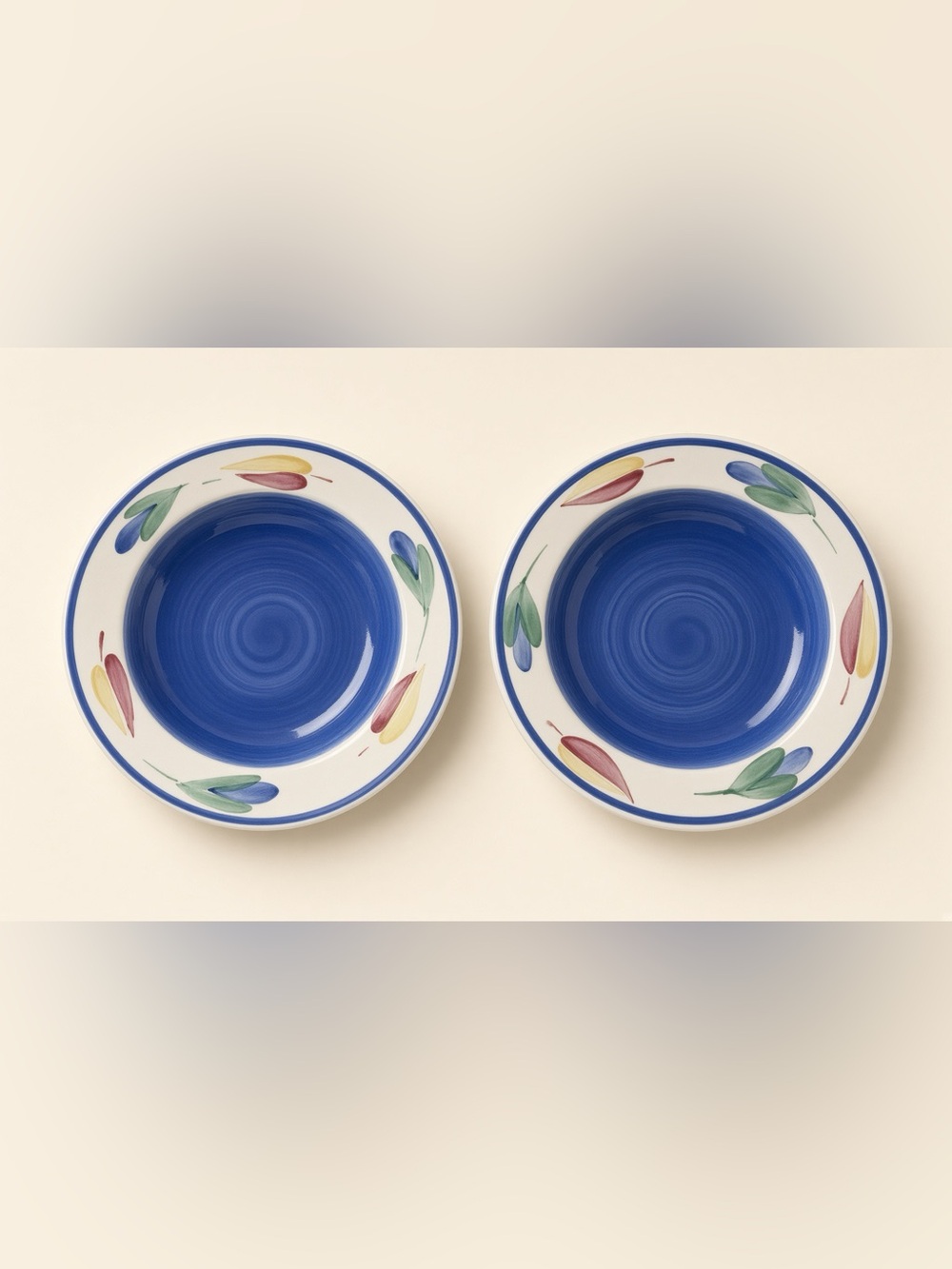 Furio Italy Ceramic Bowls Set of 2 Blue Floral Rim